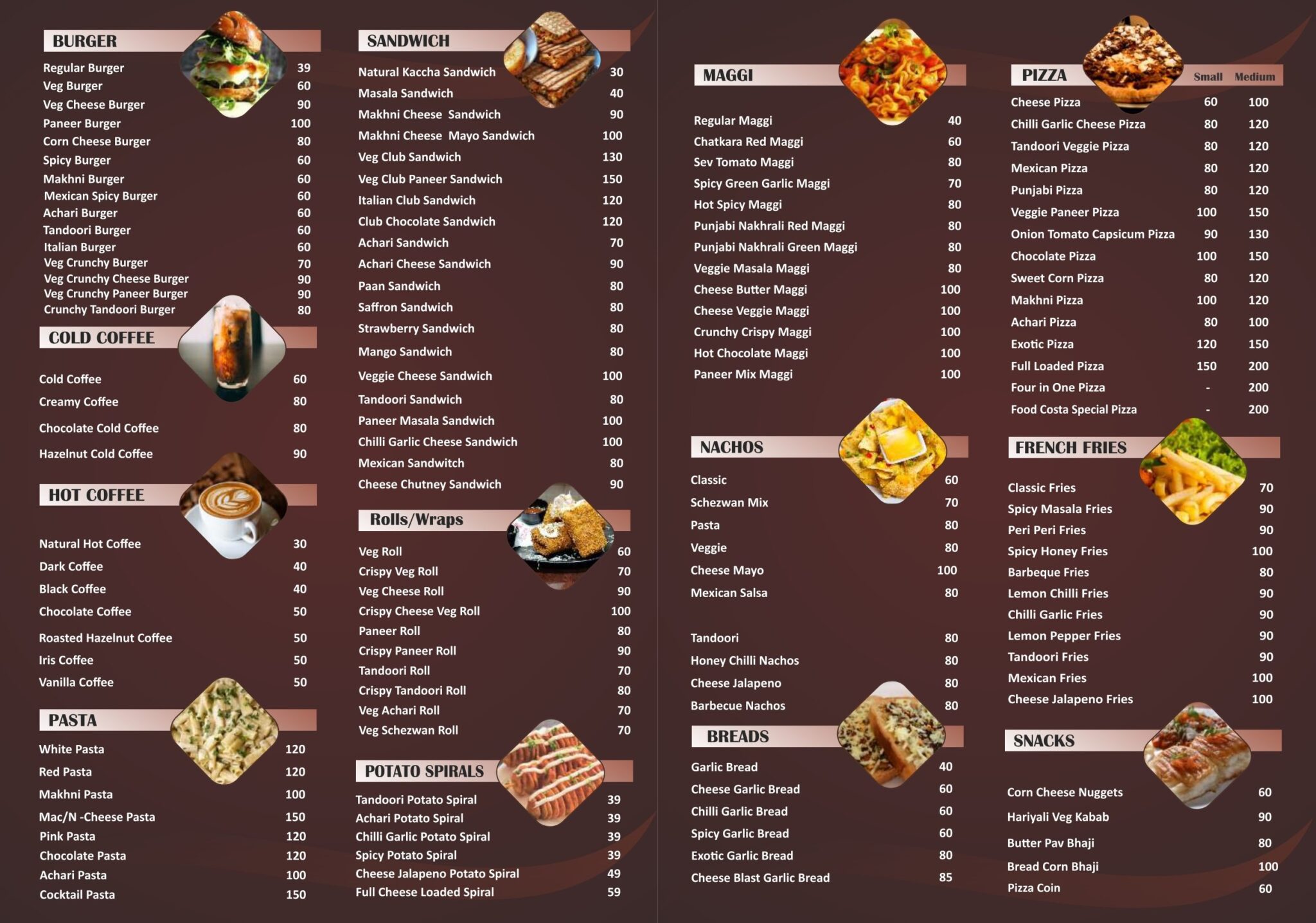 Menu - Fast Food Franchise | FoodCosta Cafe Franchise