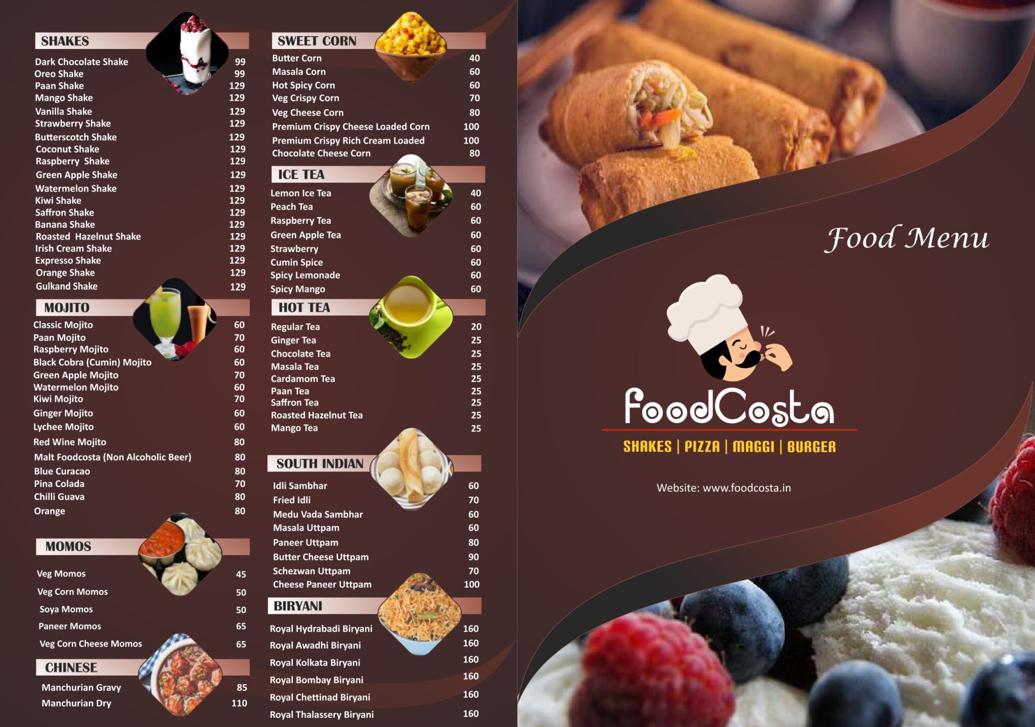 Menu - Fast Food Franchise | FoodCosta Cafe Franchise